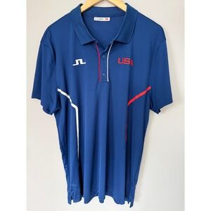 J. Lindeberg USA Polo Shirt Mens XXL Blue Red White Golf Athletic Performance